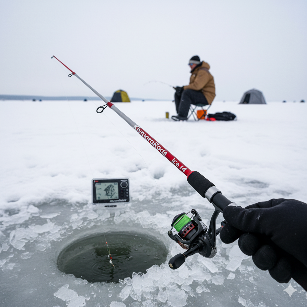 KlymoraRods Ice I4 - Short ice fishing rod for winter angling, perch and walleye
